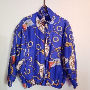 FUDA international vintage silk nautical print jacket women's size M medium